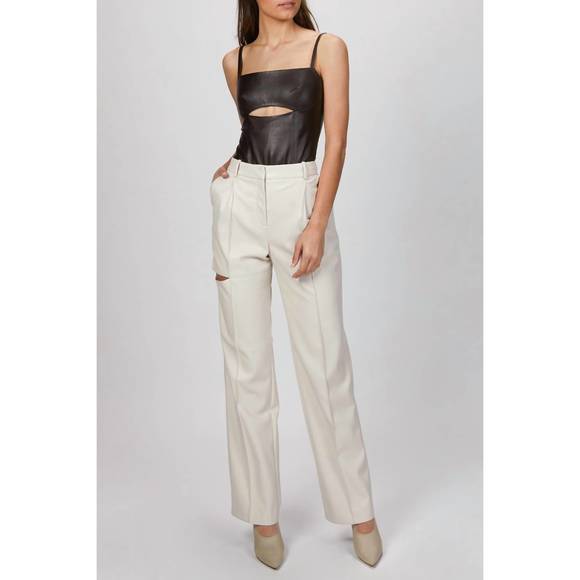 NEW ZEYNEP ARCAY cutout leather bodysuit in bitter - Picture 2 of 5